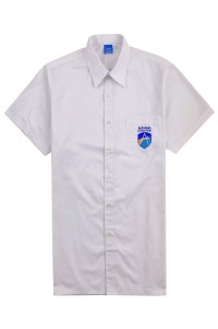 訂做白色短袖恤衫  設計左胸袋繡花LOGO 恤衫製衣廠 R364